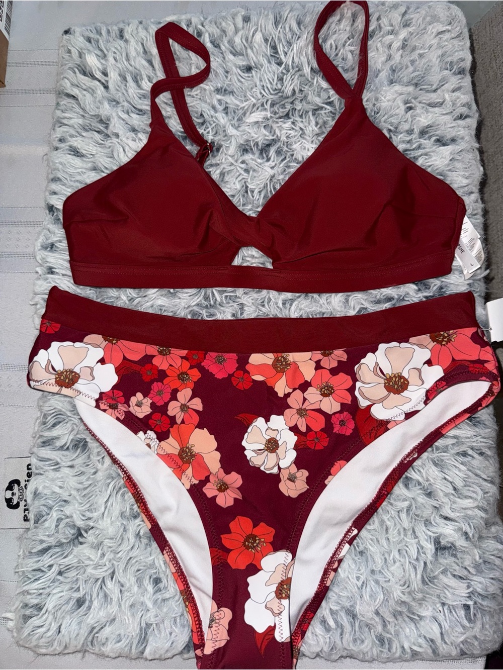 NWOT Burgundy Floral Bikini Set
